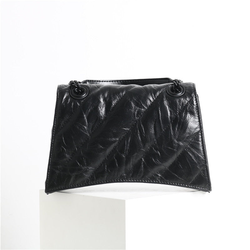 Black Quilted Calfskin Leather Shoulder Cross Body Bag