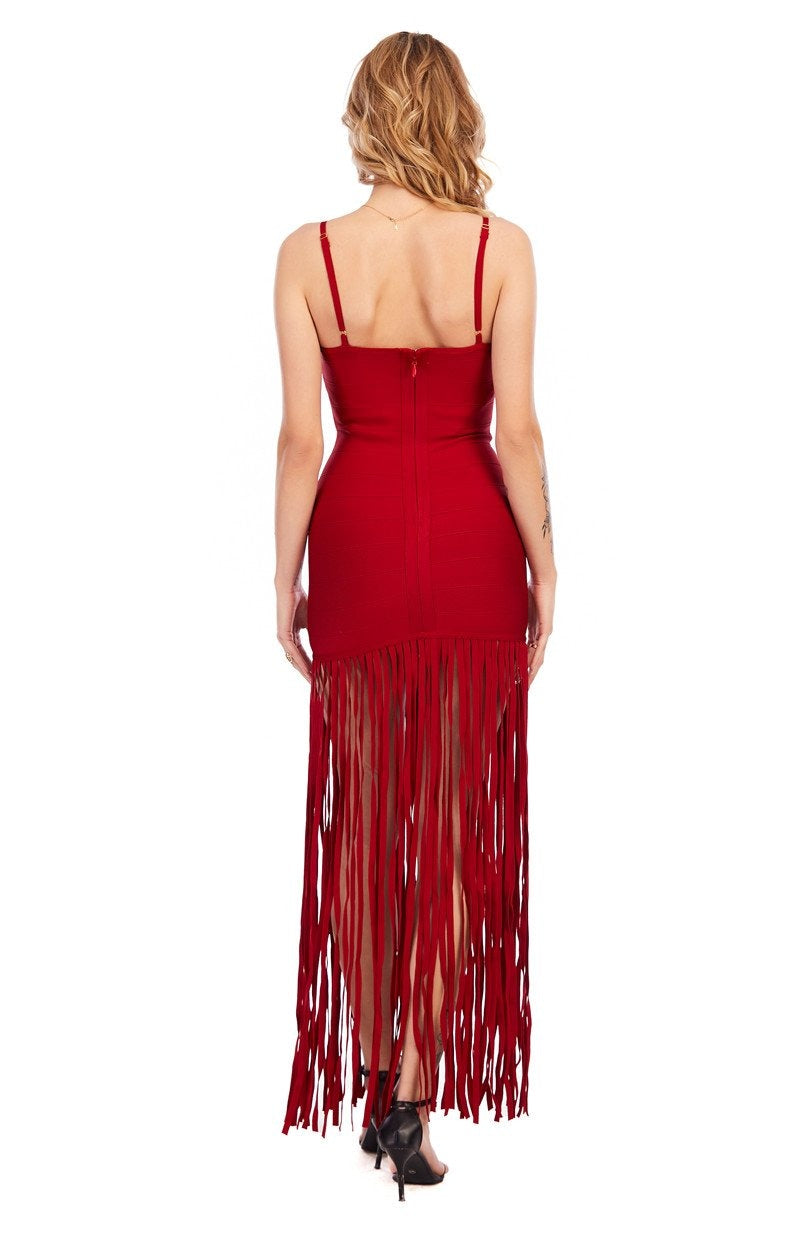 Black & Red Tassel Bandage Dress