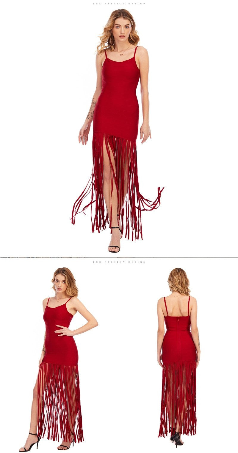 Black & Red Tassel Bandage Dress