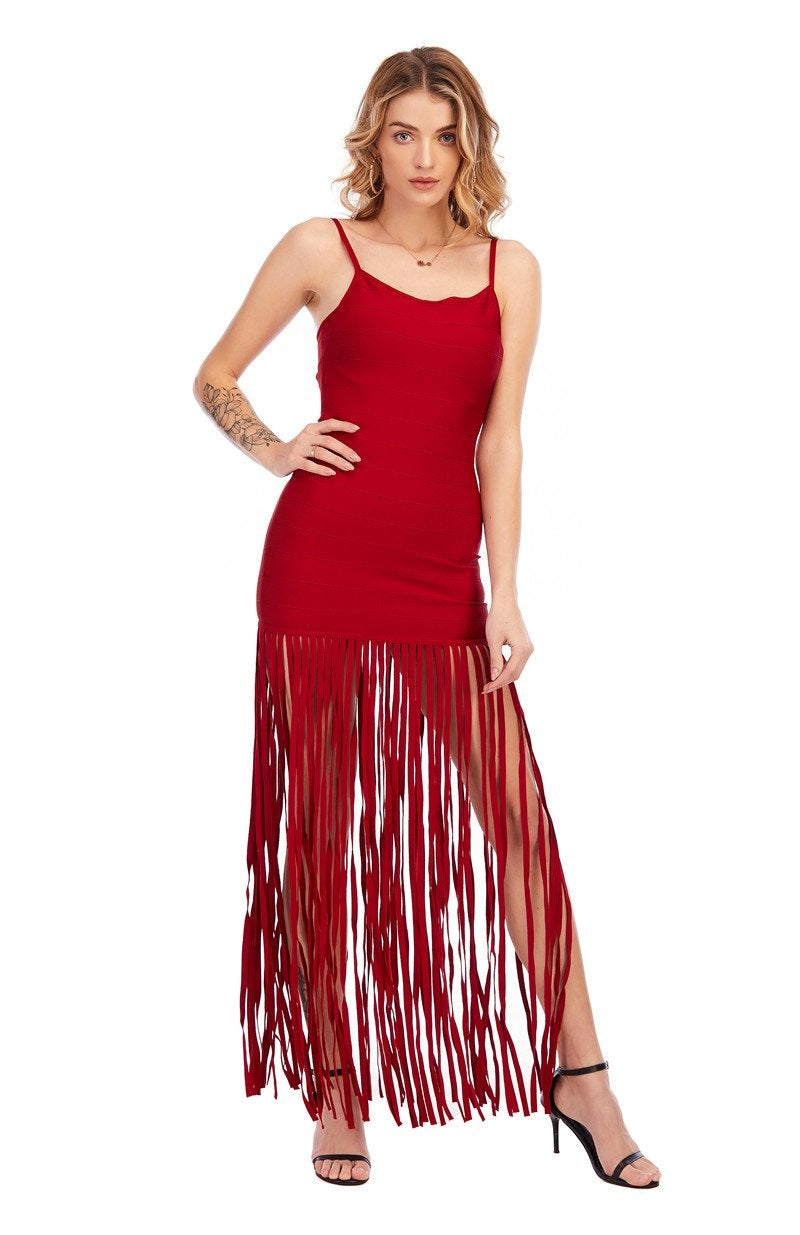 Black & Red Tassel Bandage Dress