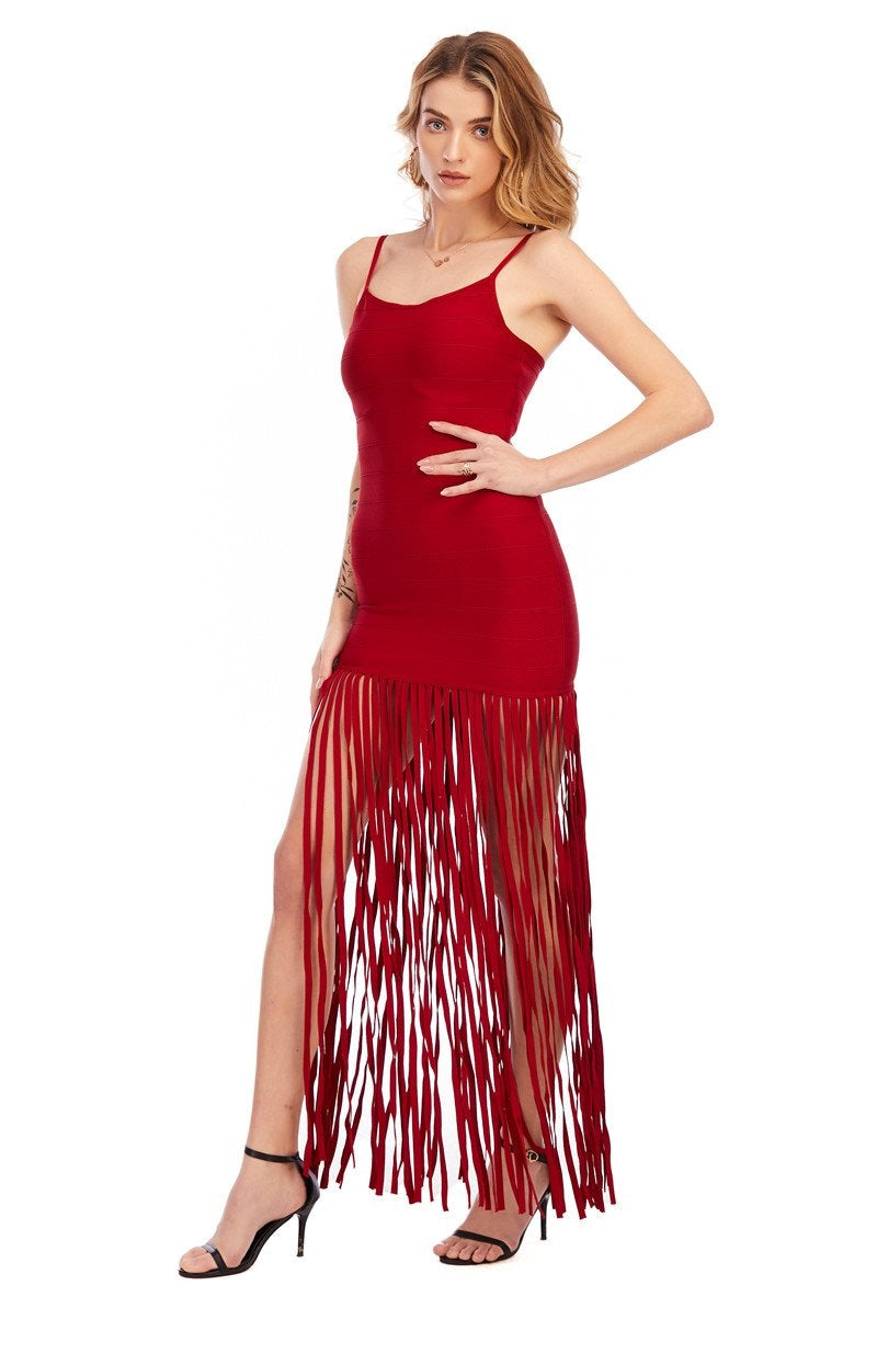Black & Red Tassel Bandage Dress