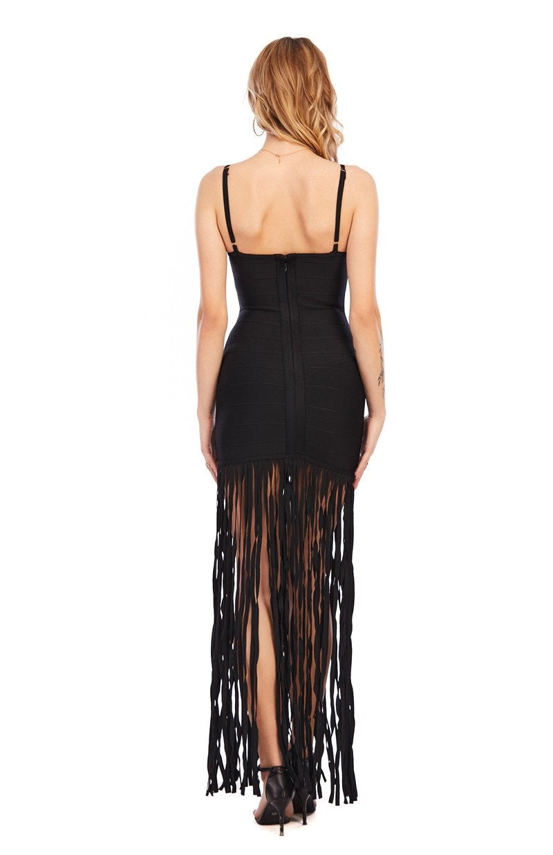 Black & Red Tassel Bandage Dress