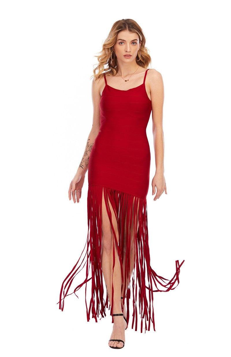 Black & Red Tassel Bandage Dress