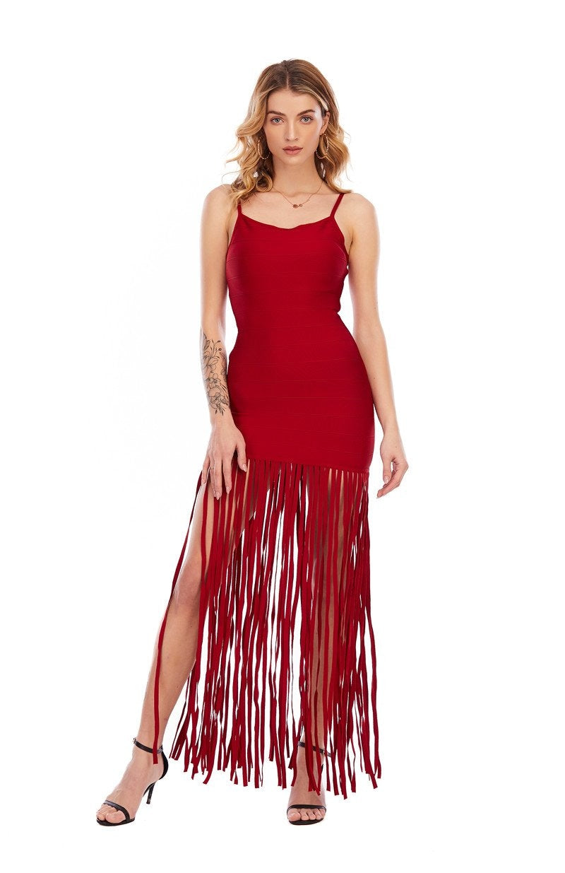 Black & Red Tassel Bandage Dress