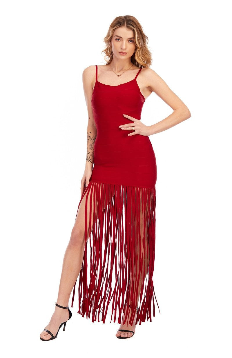 Black & Red Tassel Bandage Dress