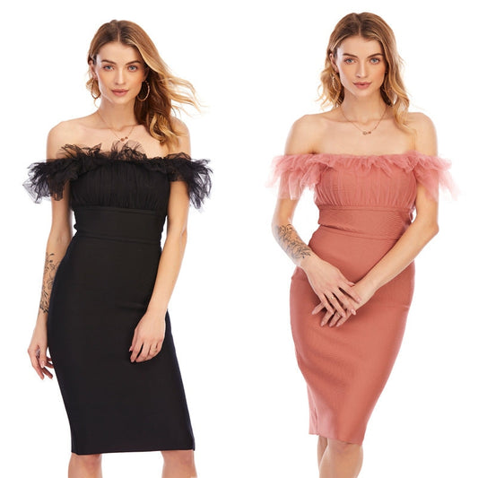 Bodycon Lace Bandage Vestido Sexy Off Shoulder Club Women Party Dress