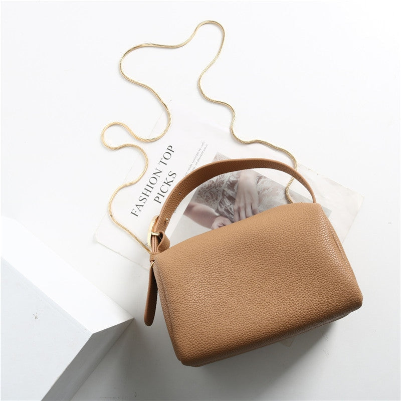 Boston Leather Top Handle Bowler Chain Bag