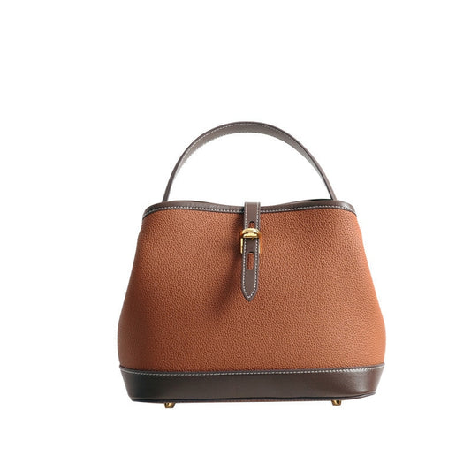 Contrast Color Leather Top Handle Bag