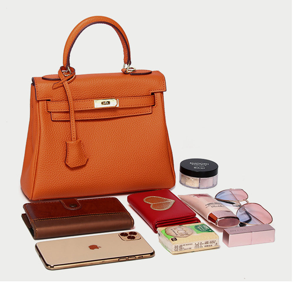 Cross Body Shoulder Bag Grainy Togo Leather Padlock Tote