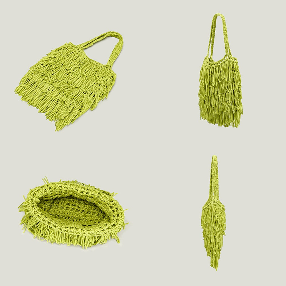 Hand-Woven Cotton Hemp Knit Shopping Hobo Shoulder Bags Natural Dyed