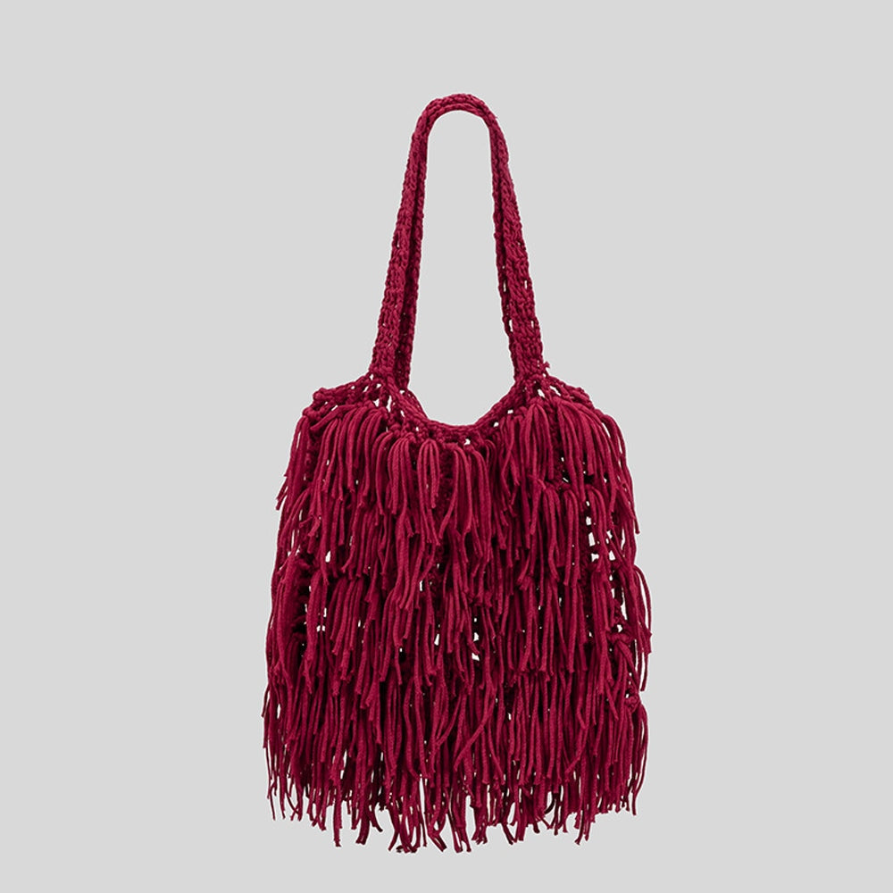 Hand-Woven Cotton Hemp Knit Shopping Hobo Shoulder Bags Natural Dyed