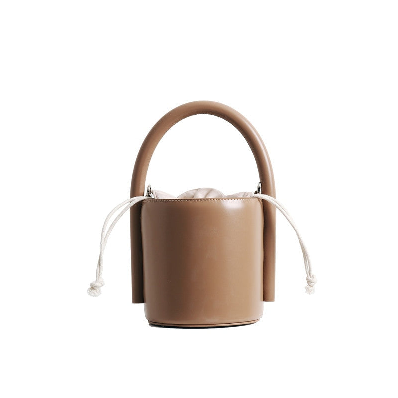 Leather Bucket Bag With Thick Handle