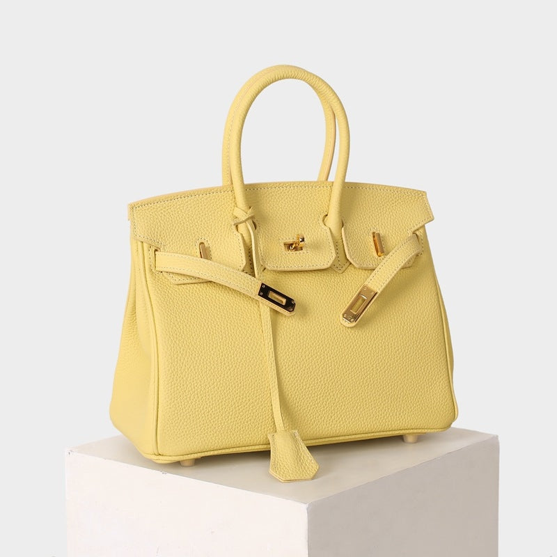 Leather Padlock Tote Handbag Gold Hardware