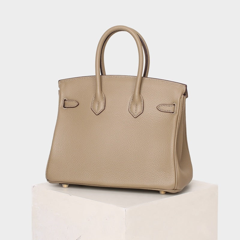 Leather Padlock Tote Handbag Gold Hardware