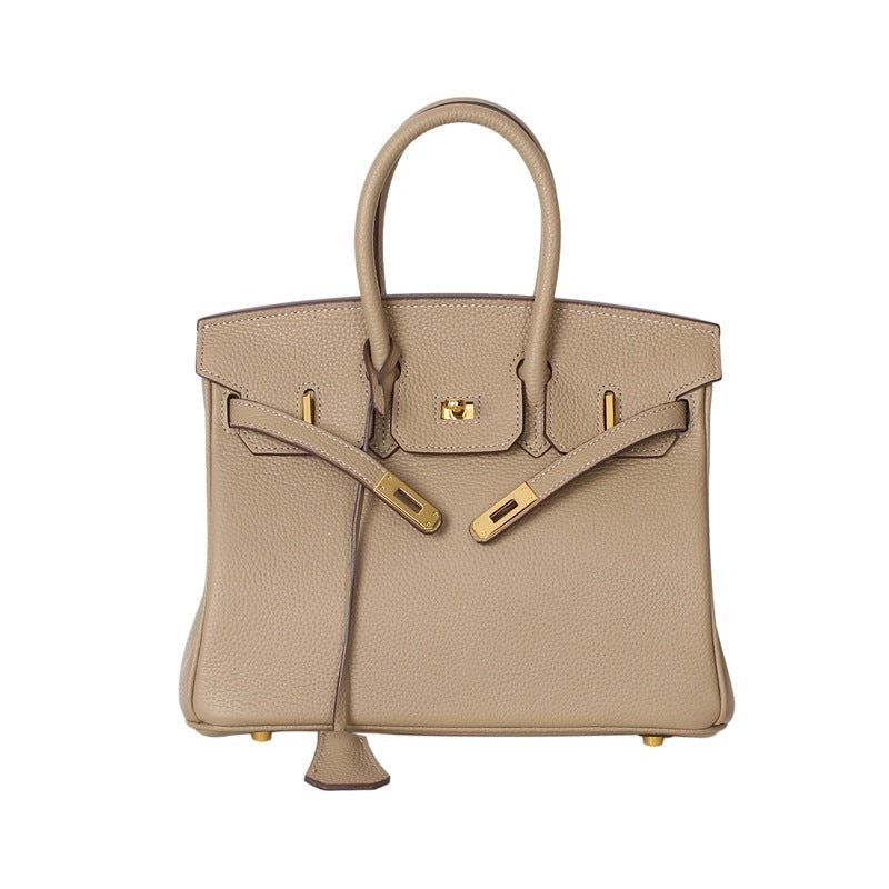 Leather Padlock Tote Handbag Gold Hardware