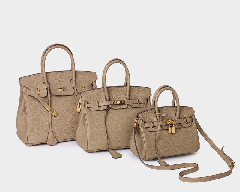Leather Padlock Tote Handbag Gold Hardware