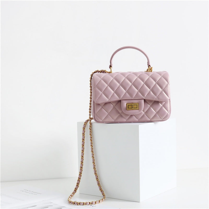 Leather Quilted Top Handle Bag
