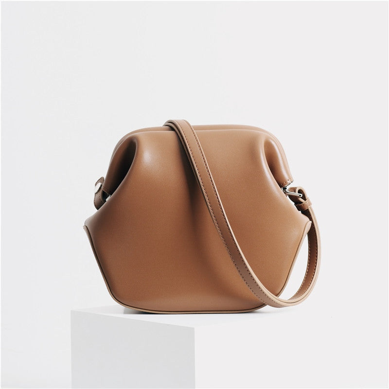 Leather Steamer Bun Clutch Purse Handbag