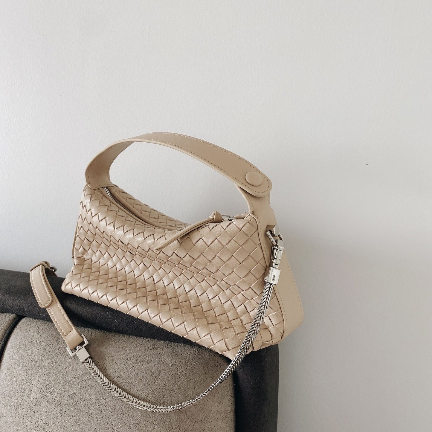 Mini Leather Woven Hobo Handle Bag
