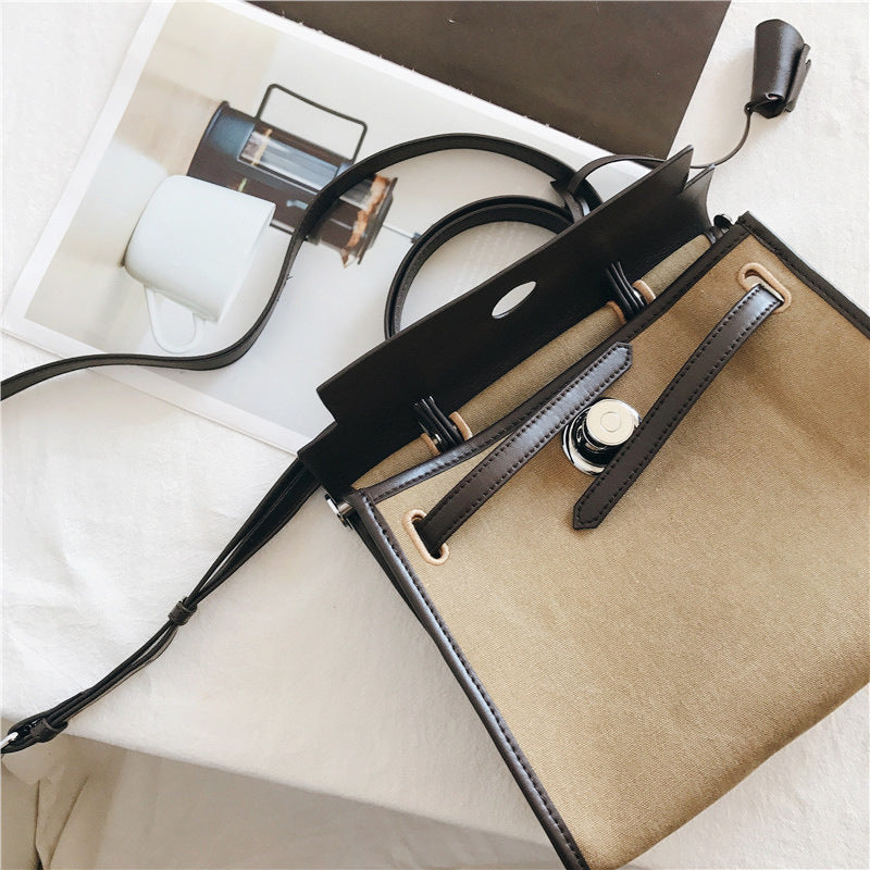 Padlock Canvas And Leather Tote Shoulder Bag