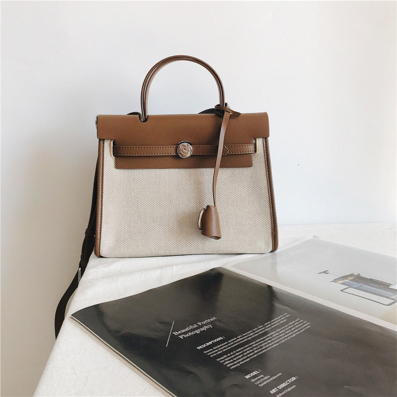 Padlock Canvas And Leather Tote Shoulder Bag