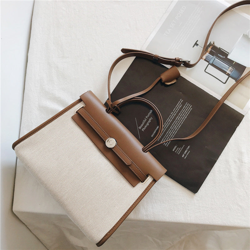 Padlock Canvas And Leather Tote Shoulder Bag
