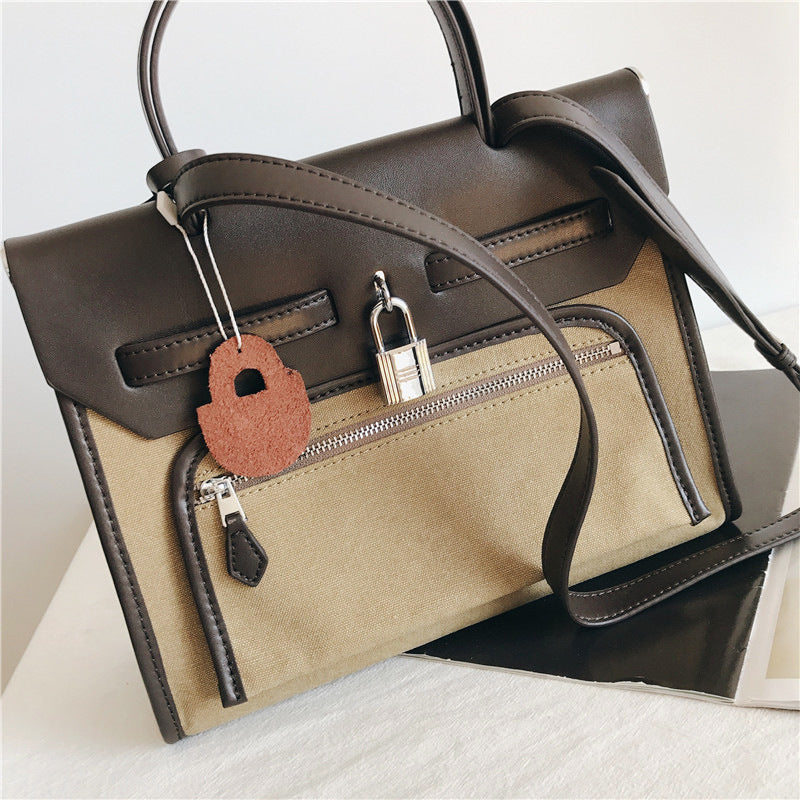 Padlock Canvas And Leather Tote Shoulder Bag