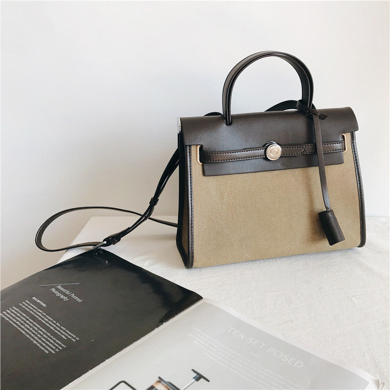 Padlock Canvas And Leather Tote Shoulder Bag