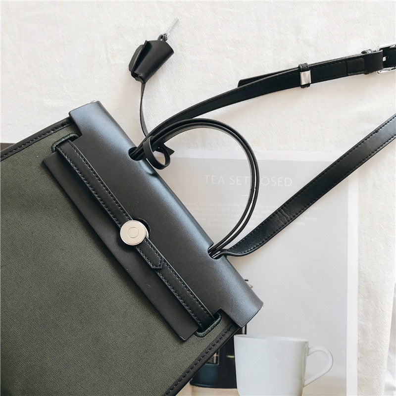 Padlock Canvas And Leather Tote Shoulder Bag