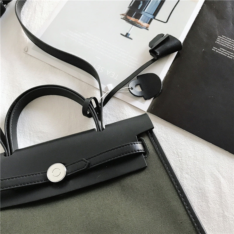 Padlock Canvas And Leather Tote Shoulder Bag