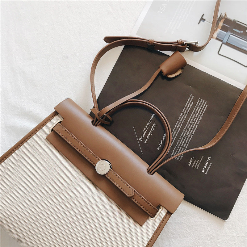 Padlock Canvas And Leather Tote Shoulder Bag