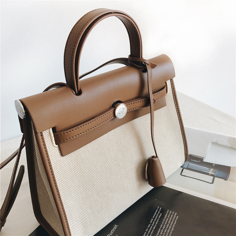 Padlock Canvas And Leather Tote Shoulder Bag