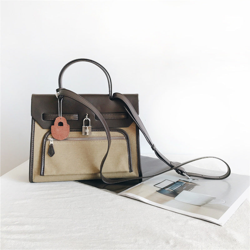 Padlock Canvas And Leather Tote Shoulder Bag