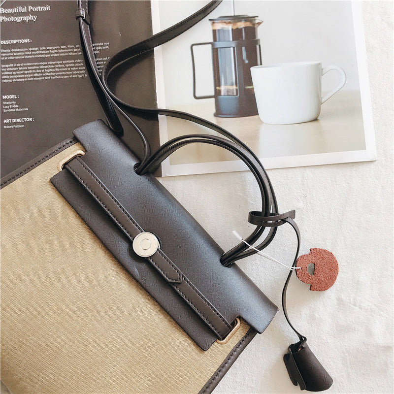 Padlock Canvas And Leather Tote Shoulder Bag