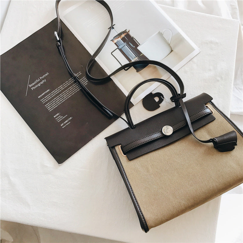 Padlock Canvas And Leather Tote Shoulder Bag