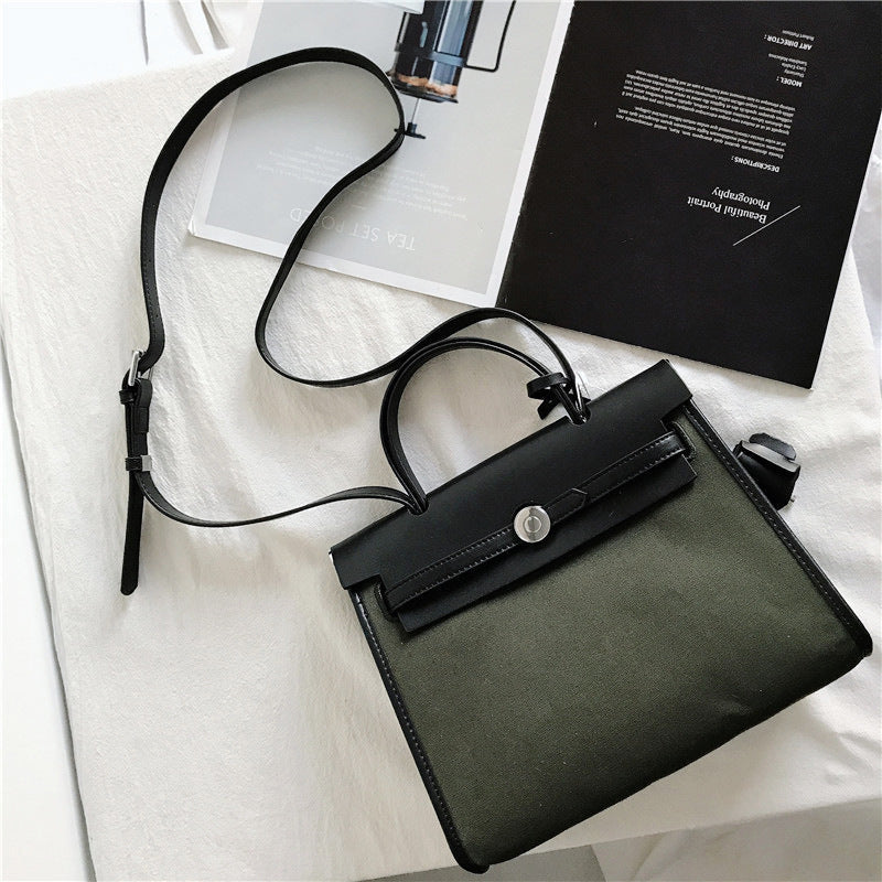 Padlock Canvas And Leather Tote Shoulder Bag