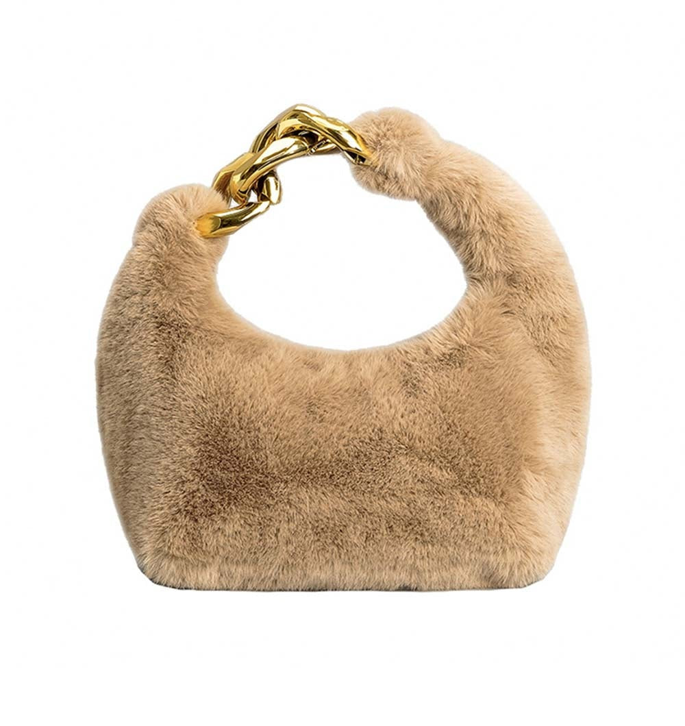 Plush Faux Fur Hobo Moon Shoulder Bag