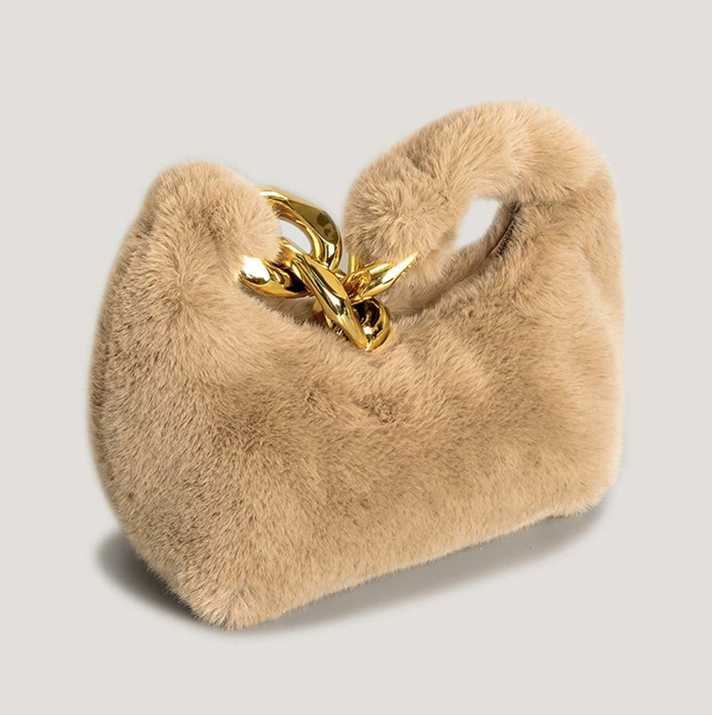 Plush Faux Fur Hobo Moon Shoulder Bag