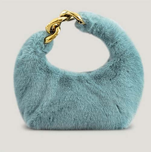 Plush Faux Fur Hobo Moon Shoulder Bag