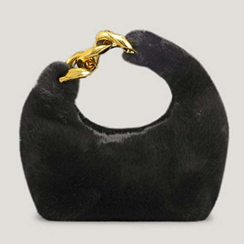 Plush Faux Fur Hobo Moon Shoulder Bag