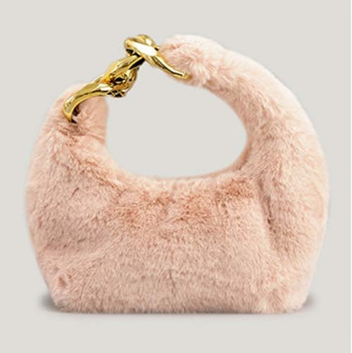 Plush Faux Fur Hobo Moon Shoulder Bag