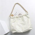 Quilted Calfskin Leather Shopper Hobo Bag White