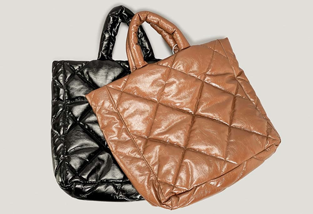 Quilted Faux-Leather Large Padded Tote Bag