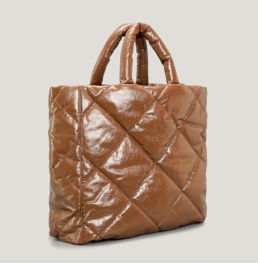 Quilted Faux-Leather Large Padded Tote Bag