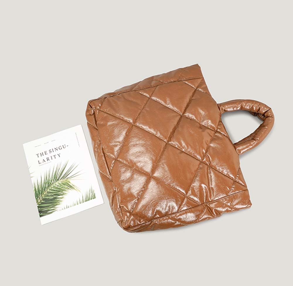 Quilted Faux-Leather Large Padded Tote Bag