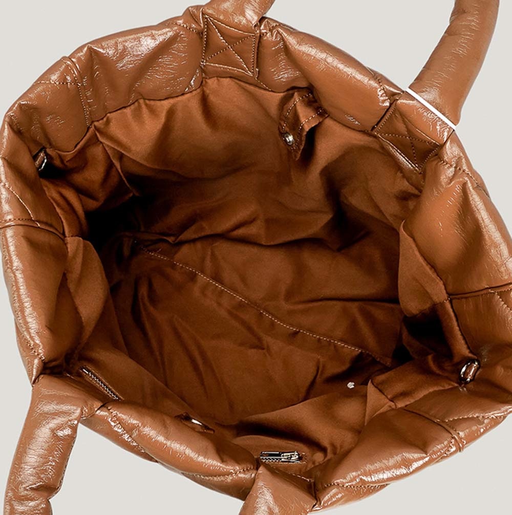 Quilted Faux-Leather Large Padded Tote Bag