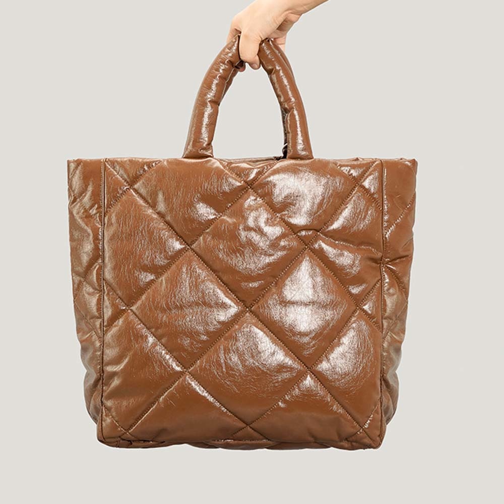 Quilted Faux-Leather Large Padded Tote Bag