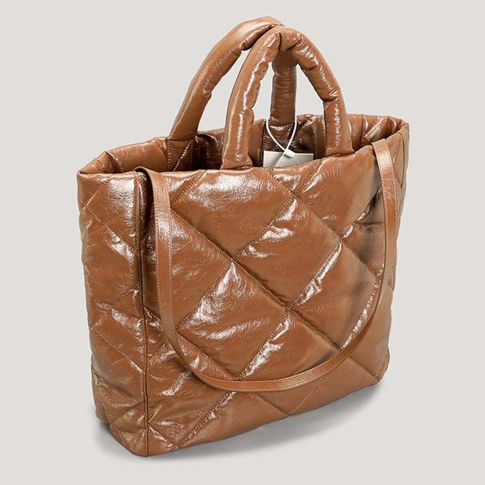 Quilted Faux-Leather Large Padded Tote Bag