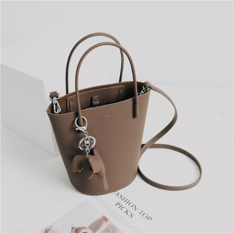 Small Bucket Bag In Grainy Calfskin Leather With Elephant Hanger