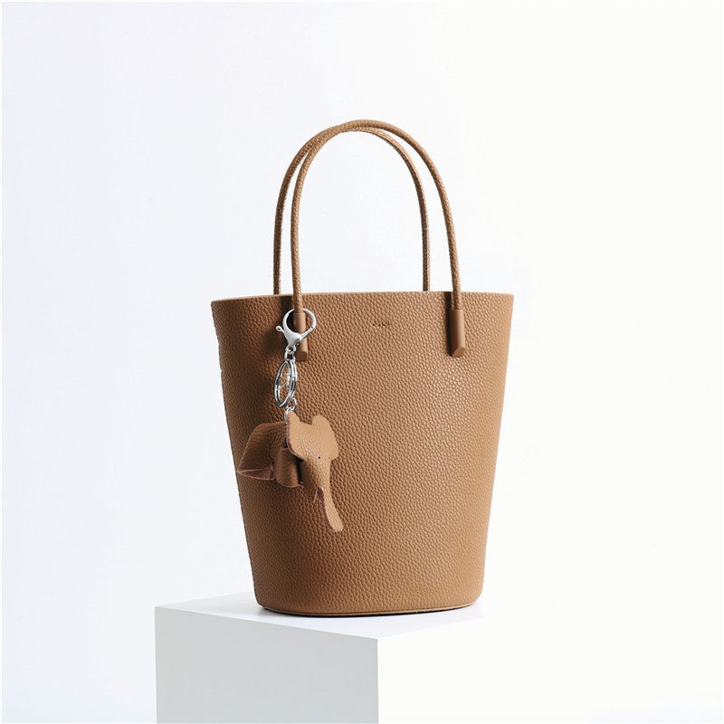 Small Bucket Bag In Grainy Calfskin Leather With Elephant Hanger
